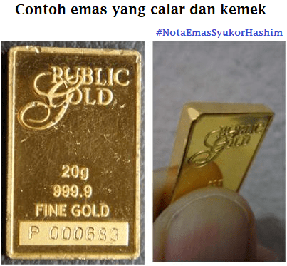 Contoh emas Public Gold yang calar dan kemek​